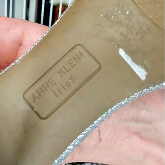 Ann Taylor Katrina Silver Shimmer Block Sandal Heels Sparkle G;itter Shine Shoe - Picture 15 of 15